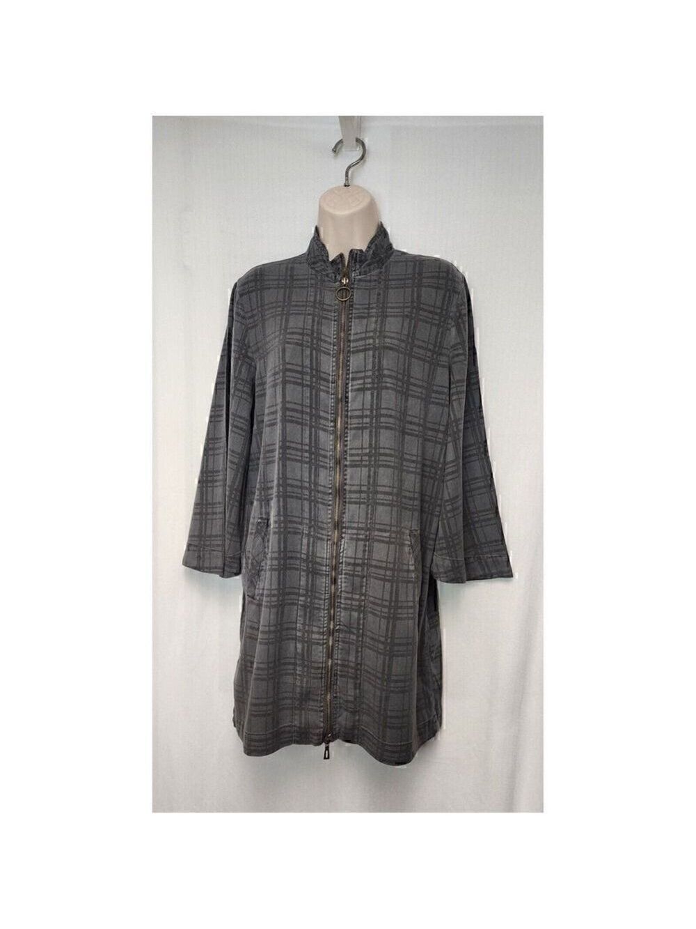 XCVI Boxy Plaid Glen Check Pattern Bell Sleeves Tunic Front Zip Jacket Size XS - Picture 4 of 9